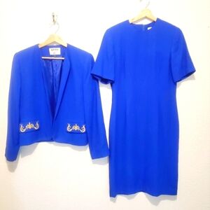 Kasper A.S.L Royal Blue 2 Piece Sheath Dress & Matching Blazer Suit Jacket Set